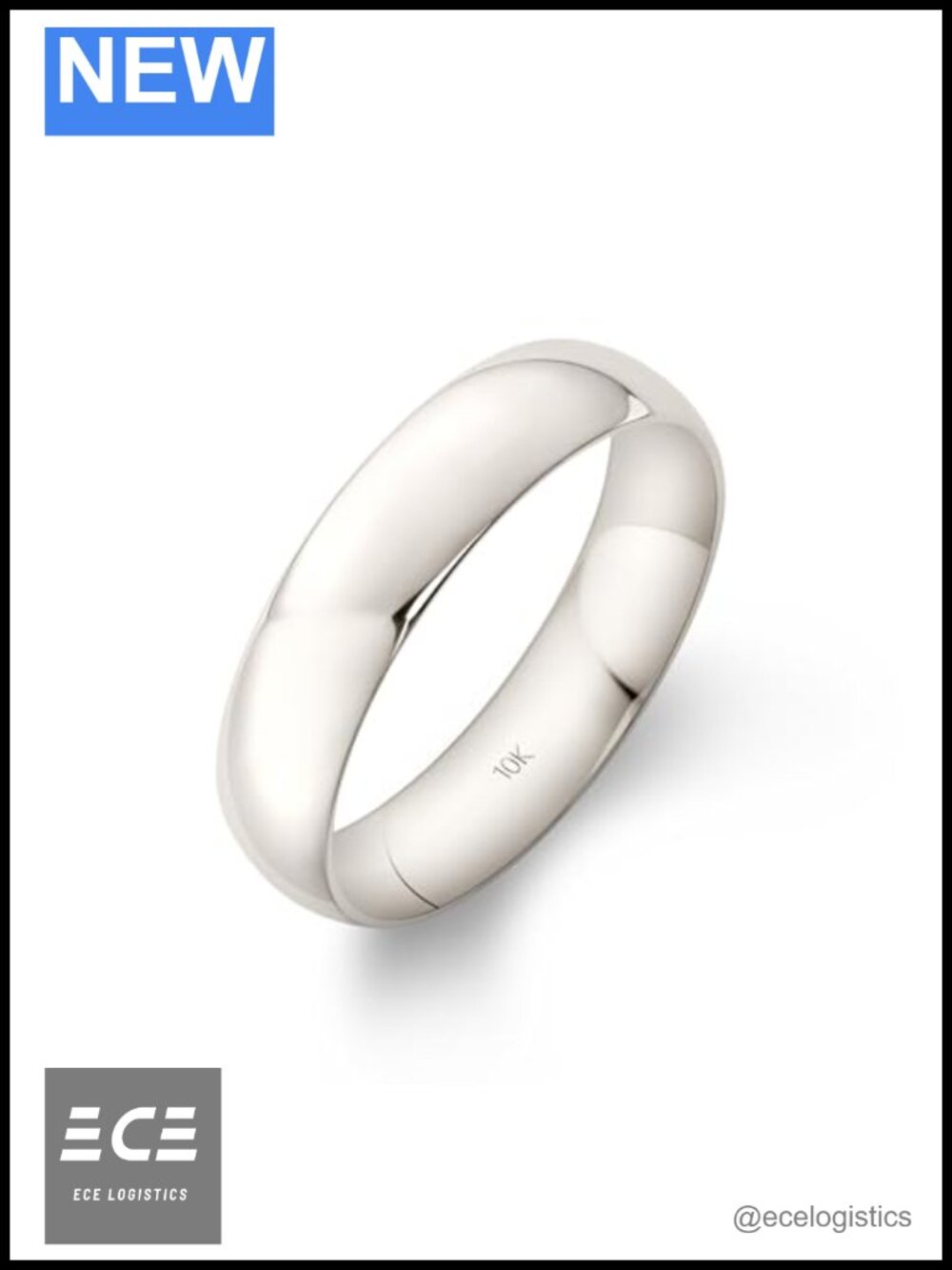 Solid 10K White Gold Wedding Band 5mm Comfort Fit Ring